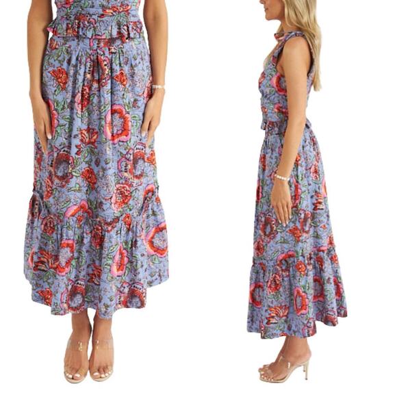 NWT Cleobella Henrietta Ankle Skirt Manika Print Purple/Pink Floral Size Medium - Picture 1 of 7